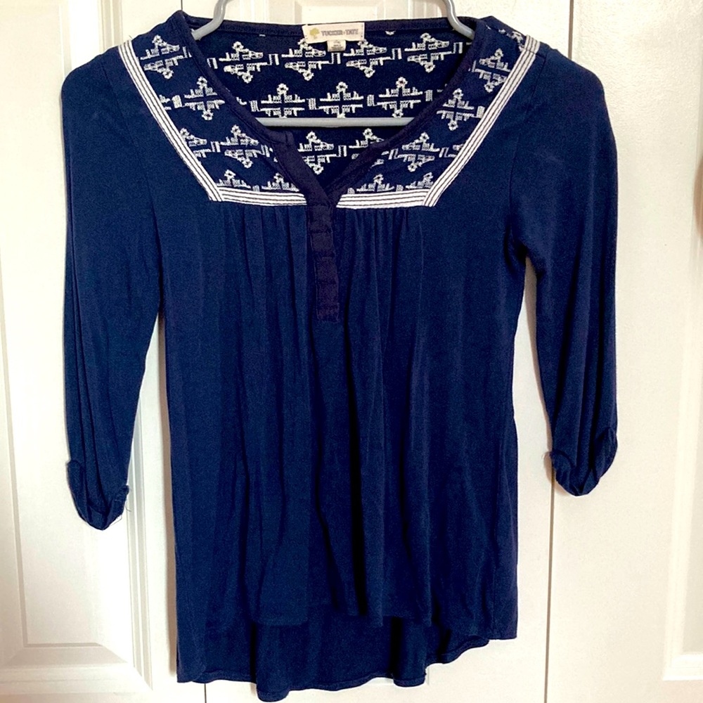 Blue and White Crochet Top